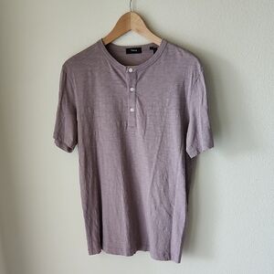 THEORY Men's Short Sleeve Combo Henley T Shirt Casual 100% Cotton in Mauve Sz S